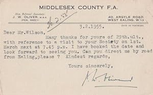 Middlesex County Football Club FA Association Visitors 1955 Postcard