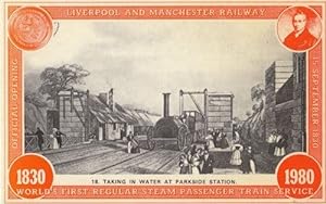 Parkside Station Train Taking Water Liverpool Manchester Railway Postcard