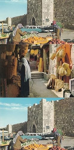 Jerusalem Market Traders In Streets & Herods Gate 3x Postcard s