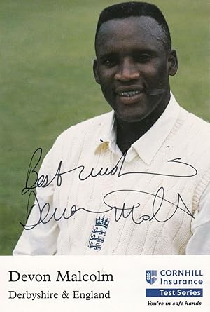Devon Malcolm Derby Cricket Club Hand Signed Card Photo