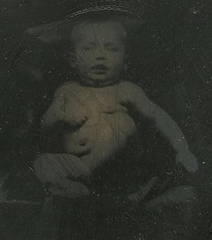 ANTIQUE AMERICAN NEWBORN BABY HIDDEN MOTHER RARE NO CLOTHES EARLY TINTYPE PHOTO