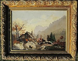 ANTIQUE AMERICAN FOLK ART GRIST MILL BLACKSMITH BRANDING RAVEN LARGE PAINTING