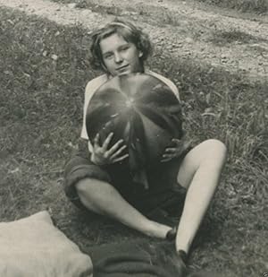 VINTAGE ARTISTIC YOUNG GIRL WATERMELON UNUSUAL DETAIL FINE OLD INTERESTING PHOTO