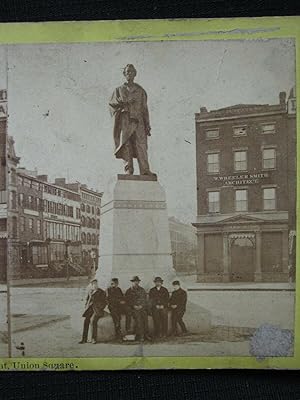 ANTIQUE LINCOLN MONUMENT UNION SQUARE MANHATTAN NY TRADE SIGNS STEREOVIEW PHOTO