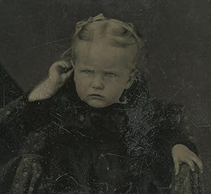 ANTIQUE AMERICAN VICTORIAN ANGRY MAD BABY ANGEL CASTING SPELL OLD TINTYPE PHOTO