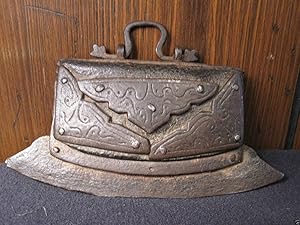 ANTIQUE FORGED IRON LEATHER TINDER POUCH CASE FIRE STARTER TIBETAN PURSE ASIA