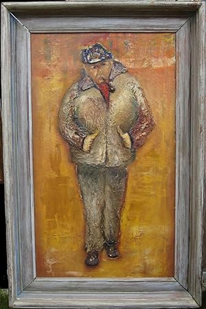 VINTAGE ASHCAN STYLE OIL PAINTING NYC NY HARBOR DOCK WORKER PIPE EXPRESSIONISM