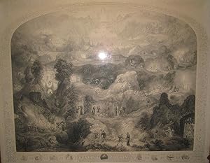ANTIQUE 1853 MAMMOTH ETCHING BOSTON BUNYANS PILGRIM CHRISTIAN UK MUSEUM QUALITY