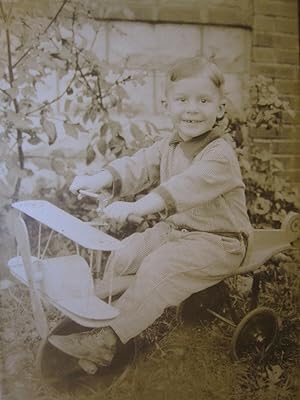 VINTAGE ANTIQUE TOY PLANE AIRPLANE PILOT BIPLANE CUTE YOUNG BOY OLD PHOTO