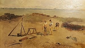 ANTIQUE 19th CENTURY JOSE MARIA JARDINES MEDITERRANEAN BOYS SPAIN OIL PAINTING