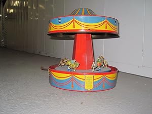 VINTAGE ANTIQUE MERRY-GO-ROUND TIN WIND UP TOY RACING HORSE JOCKEY PITTSBURGH PA