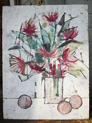 VINTAGE MIDCENTURY MODERN AMERICAN EXPRESSIONISM FLORAL PAINTING LISTED ARTIST
