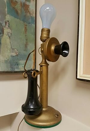 ANTIQUE KELLOGG CANDLESTICK TELEPHONE CHICAGO PATENT DATE 1901 DESK TABLE LIGHT