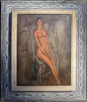 Seller image for ANTIQUE FINE OIL MODERNIST PAINTING NUDE & CAT INSPIRED BY MODIGLIANI NYC ESTATE for sale by 21 East Gallery