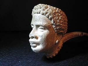 ANTIQUE FRENCH AFRICAN FIGURE CLAY PIPE BON FUMEUR TOBACCO AMERICAN IMPORT 1920s