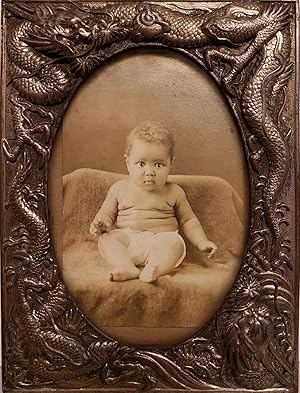 ANTIQUE AFRICAN AMERICAN BABY BOY SILVER BRONZE CHINESE REPOUSSE OLD FRAME PHOTO
