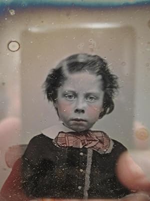 ANTIQUE DAGUERREOTYPE EARLY AMERICAN PINK BOW TIE BOY ARTISTIC WESTERN? PHOTO