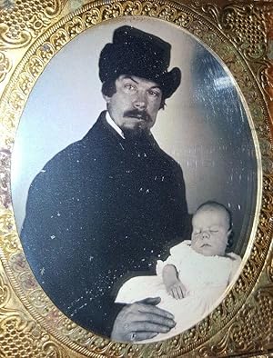 ANTIQUE AMERICAN FATHER BABY POST MORTEM MUSEUM QUALITY RARE DAGUERREOTYPE PHOTO