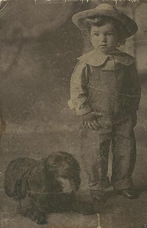 VINTAGE BLACK COCKER SPANIEL TONGUE WAGGING ARTISTIC CHILD PET AMAZING PHOTO