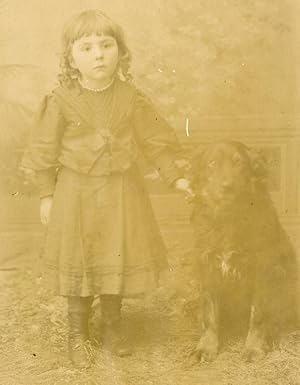 ANTIQUE VINTAGE CABINET PHOTO GIRL GOLDEN RETRIEVER BUERHI BECHER SAUK CITY WI