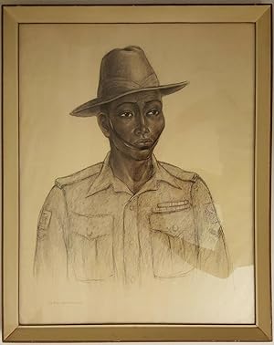 VINTAGE DUTCH ARTIST LILY EVERSDIJK-SMULDERS FINE ART DRAWING AFRICAN SOLDIER