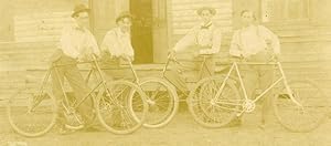 ANTIQUE BICYCLES HANDSOME MEN QUAD ARTISTIC AMERICAN WHEELS TIRES SEATS PHOTO