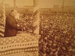 ANTIQUE 1899 PRESIDENT McKINLEY WESTERN WI 45 STAR PARADE FLAG STEREOVIEW PHOTO
