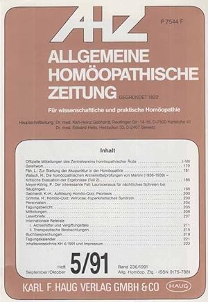 Seller image for 5 / 91. AHZ. Band 236. Allgemeine Homopathische Zeitung. Fr wissenschaftliche und praktische Homopathie. for sale by Fundus-Online GbR Borkert Schwarz Zerfa