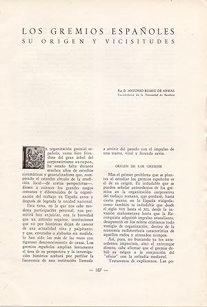 Immagine del venditore per LOS GREMIOS ESPAOLES, SU ORIGEN Y VICISITUDES (9 PAGINAS ORIGINALES DEL AO 1945, ESTUDIO COMPLETO TEXTO INTEGRO) venduto da Libreria 7 Soles
