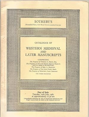 Sotheby catalogue. Western Mediaeval and Later Manuscripts. The Property of Thomas A Frost. et al.