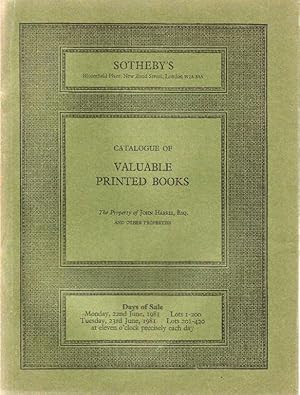 Sotheby catalogue. Catalogue of Valuable Printed Books. The Property of John Harris, Esq. et al.