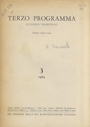 Terzo programma. Quaderni trimestrali. N. 3. 1964. Direttore Cesare Lupo.