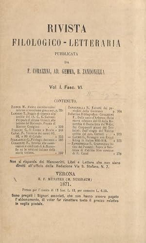 RIVISTA filologico-letteraria pubblicata da F. Corazzini, Ad. Gemma, B. Zandonella. Vol. I. Fasc....