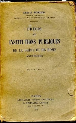 Bild des Verkufers fr Prcis des institutions publiques de la Grce et de Rome Anciennes - zum Verkauf von Le-Livre