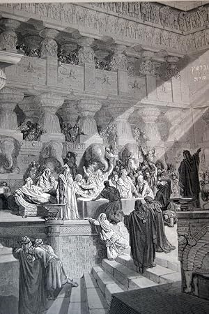 Seller image for FESTIN DE BALTHASSAR GUSTAVE DORE GRAVURE PRINT LA BIBLE 1874 RG01 for sale by Librairie RAIMOND