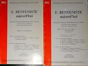 Imagen del vendedor de E. Benveniste aujourd'hui. Actes du Colloque international du C.N.R.S. Universit� Fran�ois Rabelais, Tour, 28-30 septembre 1983. T. I . - 1re partie : Expos�s d'ouverture, - 2e partie : Linguistique g�n�rale. T. II. - 1re partie : Grammarie compar�e, - 2e partie : Etudes iraniennes a la venta por Le Chemin des philosophes