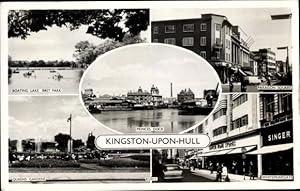 Bild des Verkufers fr Ansichtskarte / Postkarte Kingston upon Hull Yorkshire, Boating Lake East Park, Queens Gardens, Paragon Square zum Verkauf von akpool GmbH