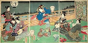 Utagawa Kunisada. Japanese Triptych Woodblock Print by Toyokuni 3rd. 1855 Edo Period