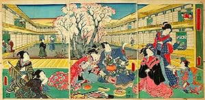 Utagawa Kunisada. Japanese Triptych Woodblock Print by Toyokuni 3rd. 1853 Edo Period