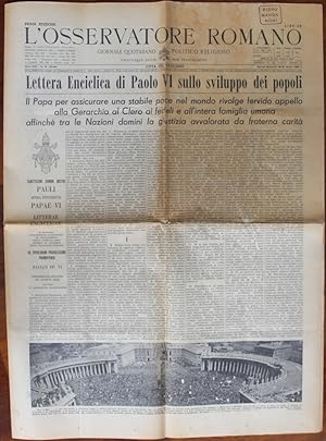 Osservatore Romano. Enciclica di Paolo VI