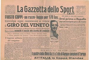 La Gazzetta dello Sport. Anno 51°, n. 207 del 1 settembre 1947. Coppi, un razzo, fugge per 170 km...