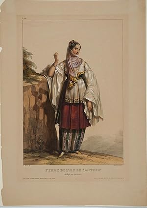 Femme de l'Ile de Santorin (Archipel grec Cotes d'asie). Lithograph