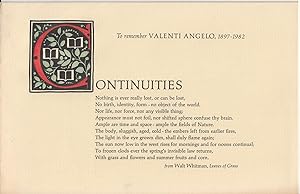 Continuities. To Remember Valenti Angelo, 1897-1982