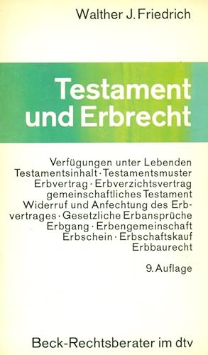 Imagen del vendedor de Testament und Erbrecht. a la venta por Online-Buchversand  Die Eule