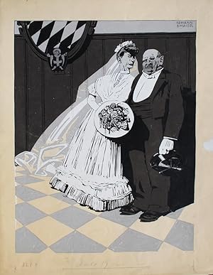 "Zwei überzeitige Hochzeiter" originale Gouache ca.45,5x36cm auf Malkarton (54x42cm) oben rechts ...