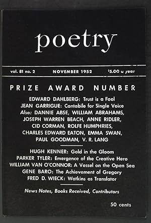 Imagen del vendedor de Watkins as Translator; in: Vol. 81 No. 2 Poetry - A Magazine of Verse; a la venta por books4less (Versandantiquariat Petra Gros GmbH & Co. KG)