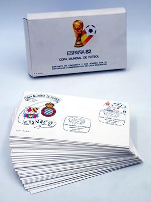 ESPAÑA 82. COPA MUNDIAL DE FUTBOL. 52 SOBRES MATASELLOS DE CADA ENCUENTRO EN ESTUCHE. Correos, 1982