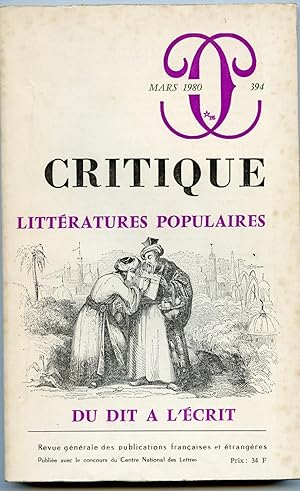 CRITIQUE. Revue Générale des publications françaises et étrangères. LITTÉRATURES POPULAIRES "DU D...