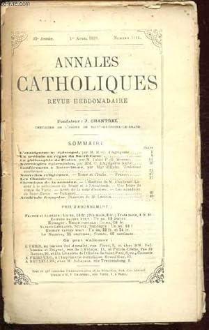 Seller image for Annales catholiques - 22e anne - 1er avril 1893 - n1111 : Confrence  Notre-Dame (3me confrence : la prire), L'enseignement piscopal, Un prlude au rgne du Sacr-Coeur for sale by Le-Livre
