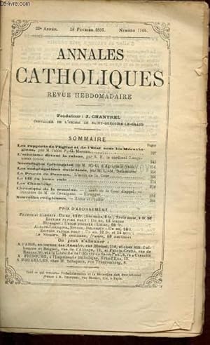 Seller image for Annales catholiques - 22e anne - 18 fvrier 1893 - n 1105 : Les rapports de l'Eglise et de l'Etat sous les Mrovingiens for sale by Le-Livre